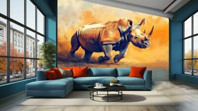 Dynamic artistic painting of a rhinoceros in motion Wall mural