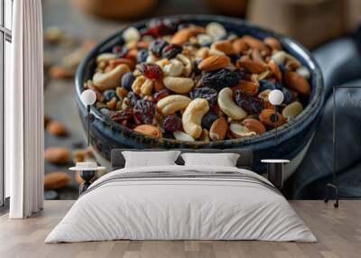 healthy snack of trail mix with nuts and dried fruits Wall mural