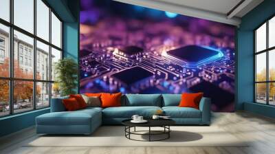 High resolution abstract blue and purple technology circuit board background Wall mural