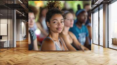 multicultural group of people attending a yoga retreat Wall mural