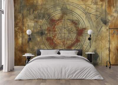 Mystical art of a magic circle with intricate Solomon seal-like designs Wall mural