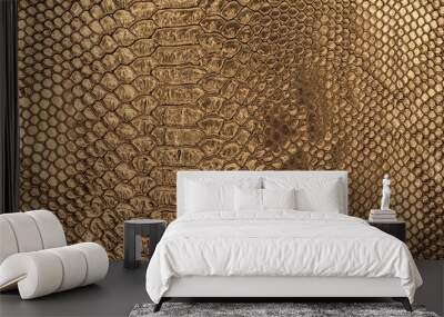 The textured background of snakeskin pattern. Golden snake-like skin texture Wall mural