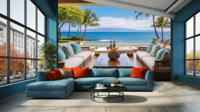 Beachfront villa with a private cabana and direct access to the white sands of Wailea Beach in Maui, Hawaii Wall mural