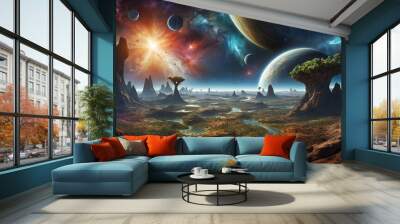 Beautiful abstract space planet landscape game art Wall mural