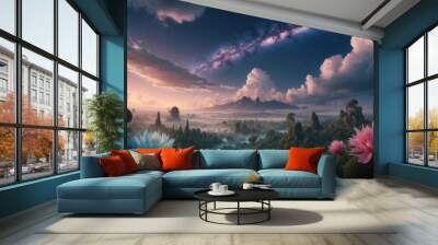 Beautiful image with meadow and flowers fantasy Wall mural