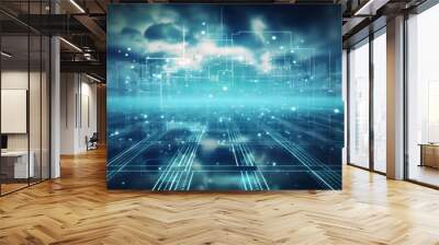 Digital data processing in the virtual cloud abstract background Wall mural