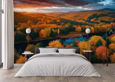 Image beautiful autumn river between mountains Wall mural