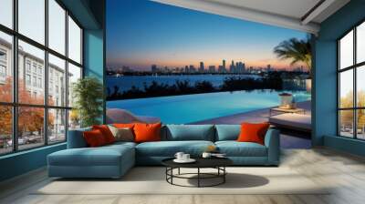 modern villa with a private rooftop infinity pool overlooking the miami skyline in florida Wall mural