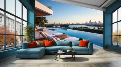 modern villa with a private rooftop infinity pool overlooking the miami skyline in florida Wall mural