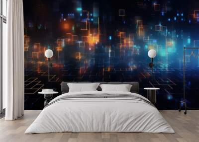 Pixel inspired abstract background with technology particles forming vibrant, interconnected patternsPixel inspired abstract background with technology particles forming vibrant, interconnected patter Wall mural