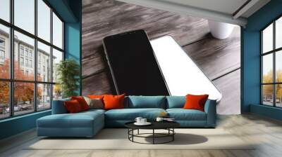 Smartphone with blank screen on table Wall mural