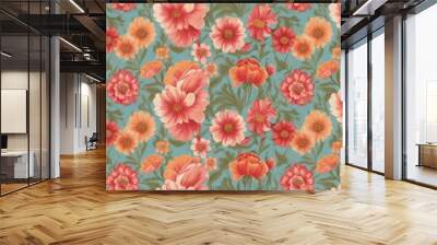 Wallpaper, background beautiful pattern in retro flowers, vintage style Wall mural