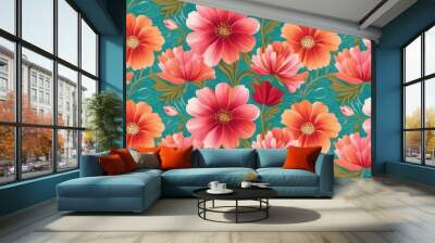 Wallpaper, background beautiful pattern in retro flowers, vintage style Wall mural