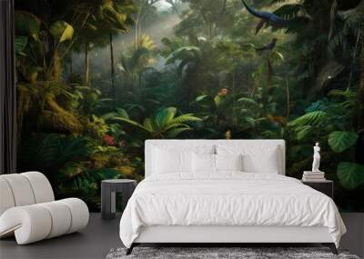 World inspired by the Amazon rainforest, with lush greenery, exotic wildlife, and tribal communities Wall mural