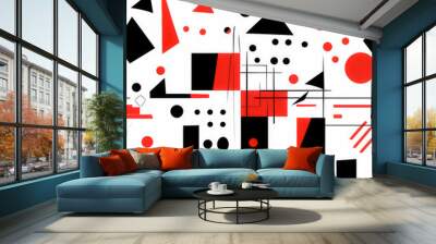 Abstract Geometric Shapes Of Red And Black On A White Background As A Seamless Fill Tile Created Using Artificial Intelligence Wall mural