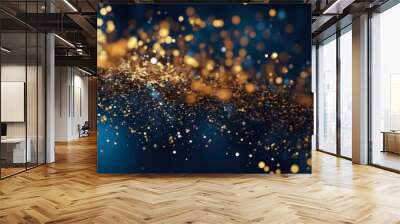 Festive Magic Gold Flying Glitter On Dark Blue Background For Cards Or Wallpapers Created With Artificial Intelligence Wall mural