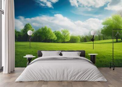 Forest Glade With Trees On The Horizon On A Blue Sky Background Created Using Artificial Intelligence Wall mural