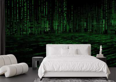 Software Black Screen Background With Green Numbers And Symbols Created With The Help Of Artificial Intelligence Wall mural