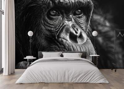 closeup black and white portrait of chimpanzee   Wall mural