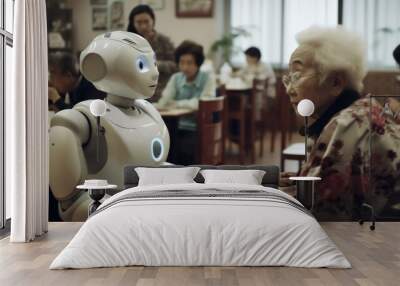 Future of geriatric care with robots in retirement home Wall mural