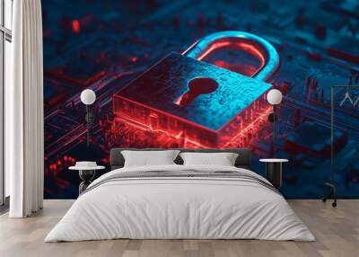 padlock on the internet cyber security	 Wall mural