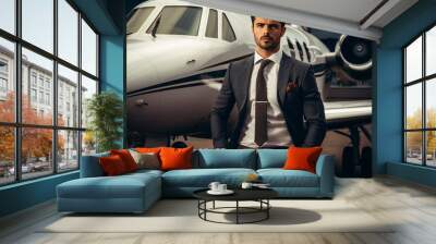 picture of businessman with private jet  Wall mural