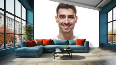 Close up headshot of smiling attractive man in white t-shirt isolated Wall mural