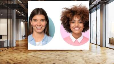 Collage of portrait and faces of group of young diverse people for profile picture Wall mural