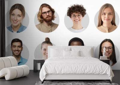 Collage of portraits and faces of group of young diverse people for userpic and profile picture Wall mural