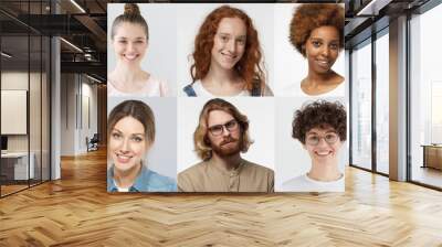 Collage of portraits and faces of multiracial group of various smiling young people, good use for userpic and profile picture. Diversity concept Wall mural