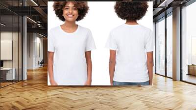 Front and back view of african american girl wearing blank t-shirt with copy space Wall mural