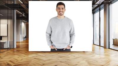 Mockup of young handsome man in gray oversized sweatshirt Wall mural