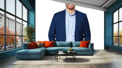 Modern male teacher dressed in blue smart casual suit, wearing trendy glasses Wall mural