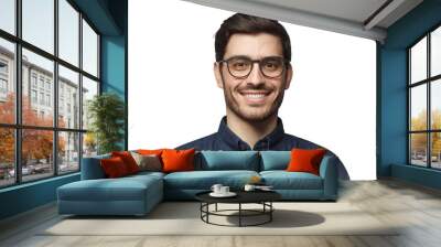 Smiling handsome man with trendy haircut and glasses isolated on white background Wall mural