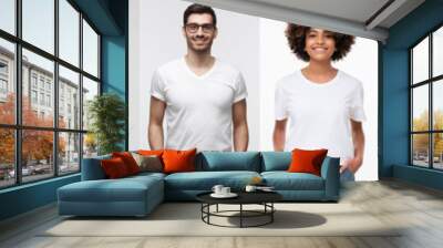 White t-shirt people collage of many men and women wearing blank tshirts with copy space Wall mural