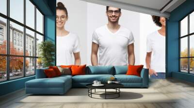 White t-shirt people. Collage of many men and women wearing blank tshirt with copy space for your text or logo Wall mural