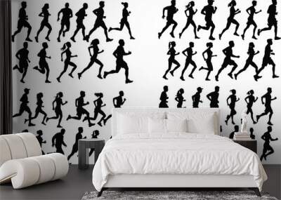 set of runner man woman silhouette sport illustration running vector jogging athlete run adult competition girl marathon set race athletic exercise fitness group Wall mural