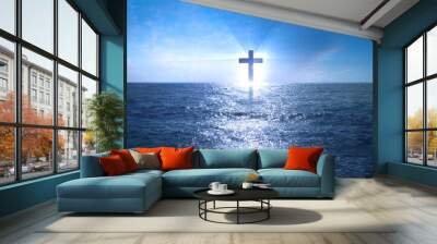 Christ Cross Open Sea symbolizes Faith Power Worship Christianity Easter Wall mural