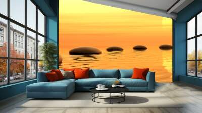 Zen path of stones on sunset in widescreen Wall mural