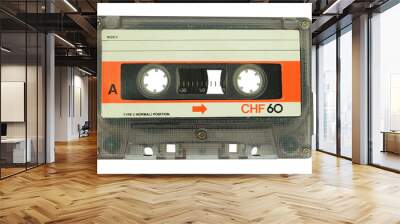 Old cassette tape isolated on a white background Wall mural