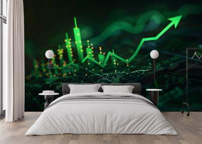 a green graph with a line up Wall mural