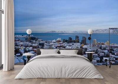 Aerial skyline cityscape view of Reykjavik, Iceland Wall mural