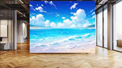 beach paradise tropical sands and sea background banner anime cartoon style, generated ai Wall mural