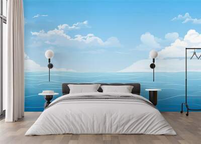 Cartoon anime style ocean sea graphic resource illustration calm waters blue skies background, generated ai Wall mural