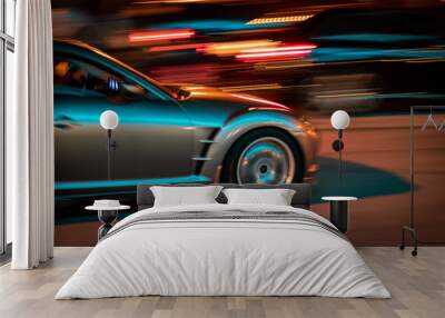 grey car racing at night Wall mural