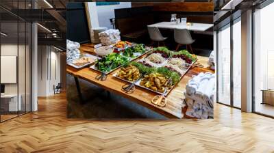 Healthy assortment of food for a corporate catered lunch event Wall mural