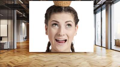 teenage girl with chocolate ice cream on her head Wall mural