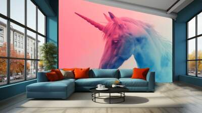 magical unicorn portrait with a hipster twist, set against a dreamy gradient background Wall mural