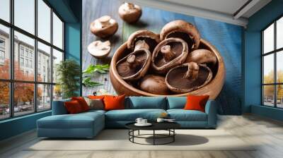 portobello mushrooms in a bowl on table Wall mural