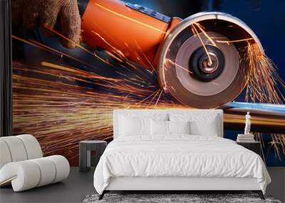 sparks from a grinder cutting steel tube Wall mural